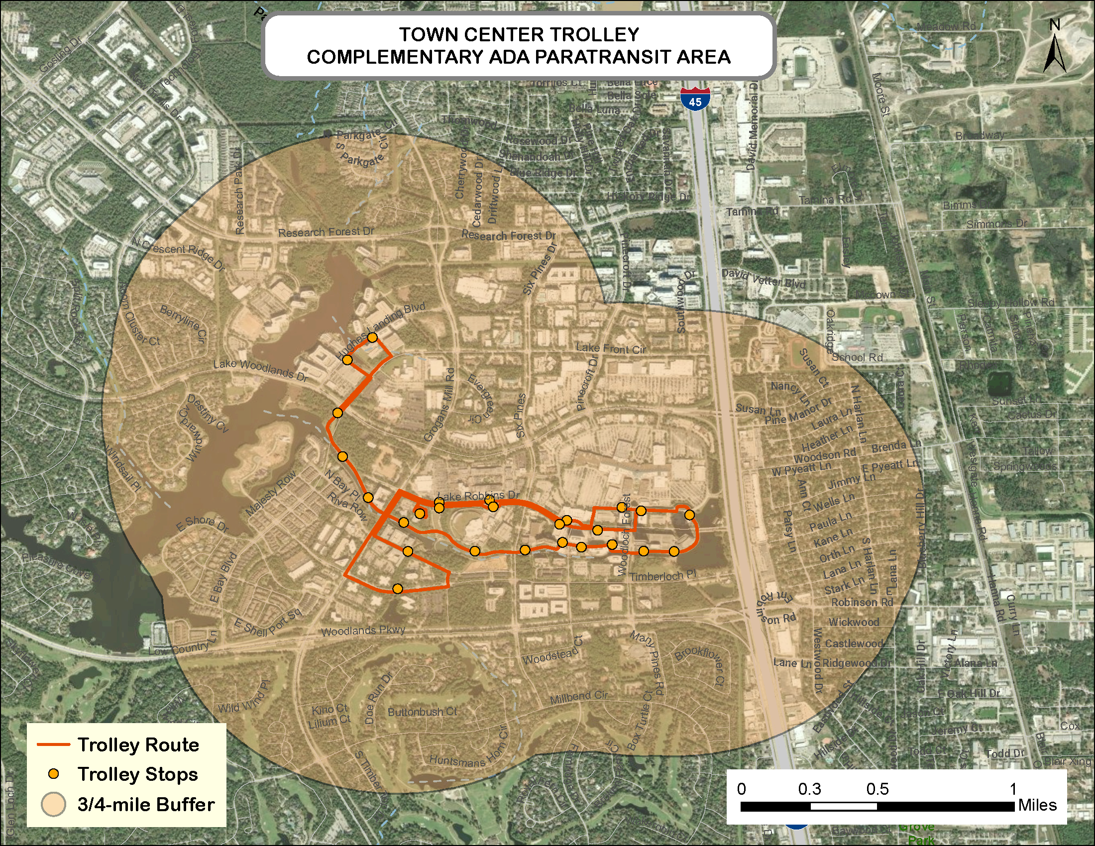 Map of eligible service area for paratransit service