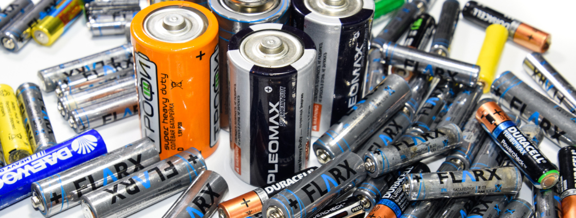A large and diverse collection of household batteries