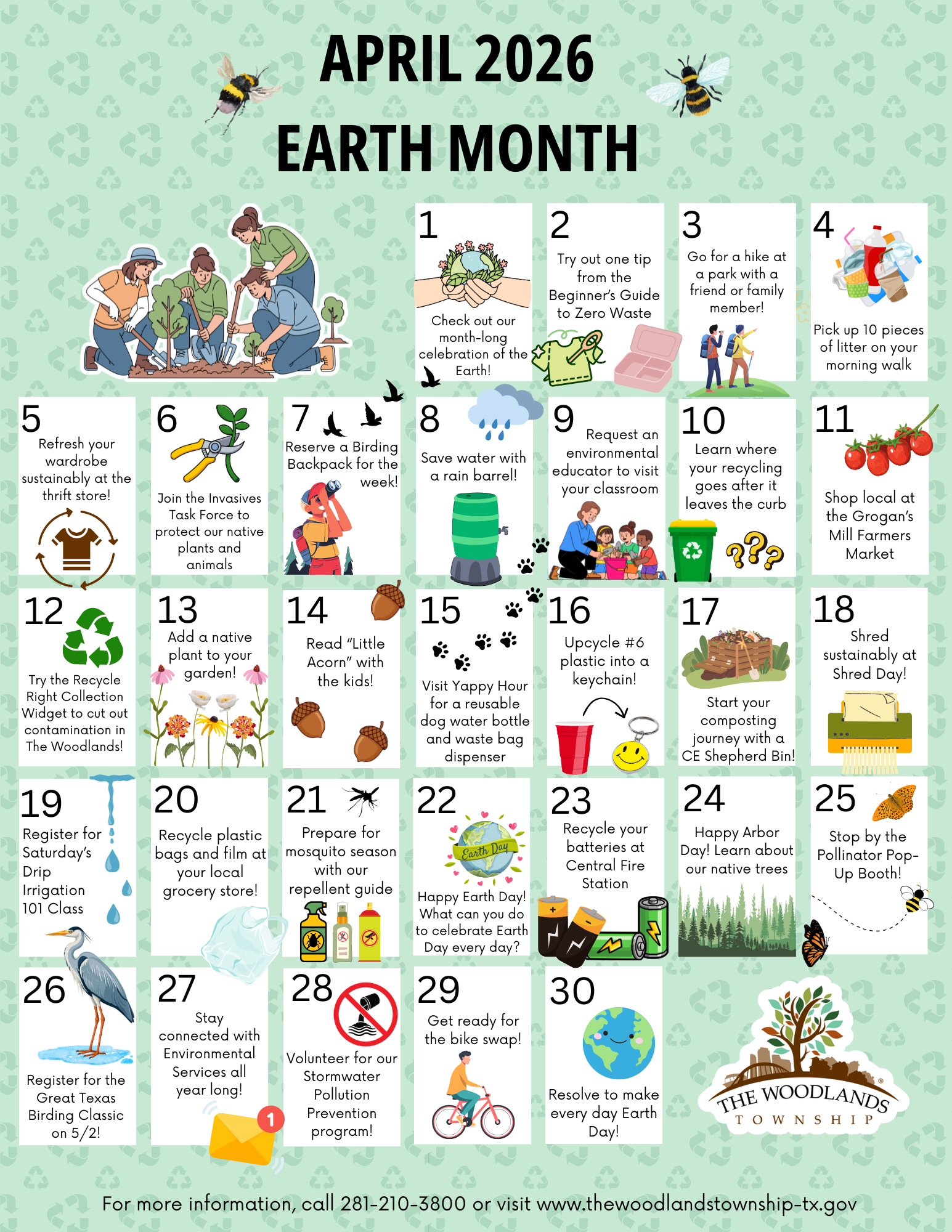 2026 Earth Month Calendar with descriptions of each day's activities