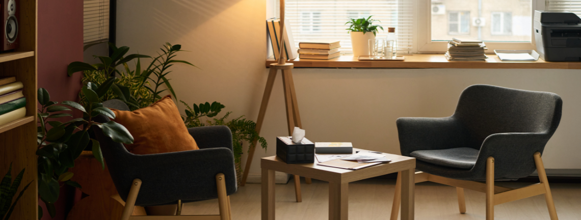 An office with plants