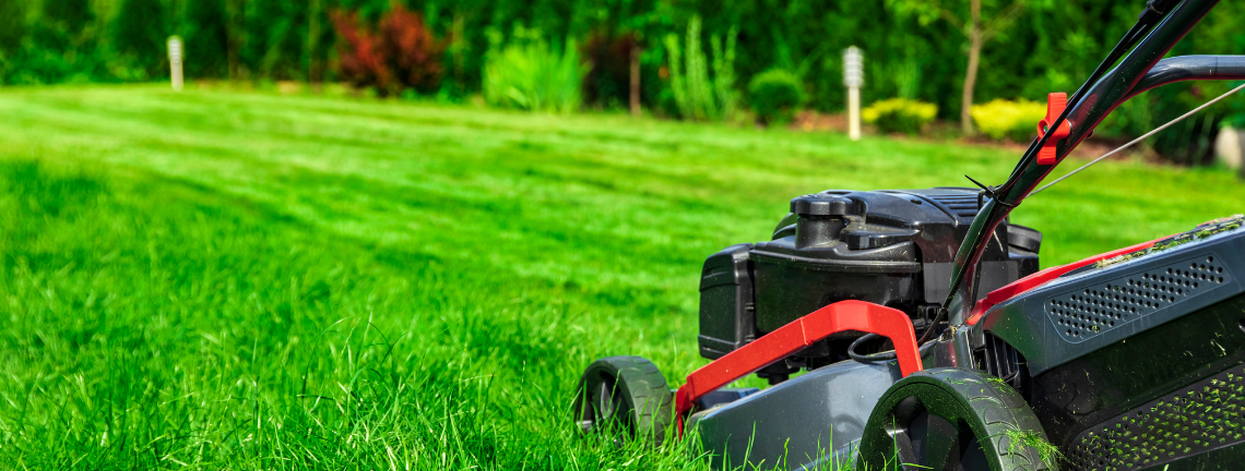 A lawn mower on grass