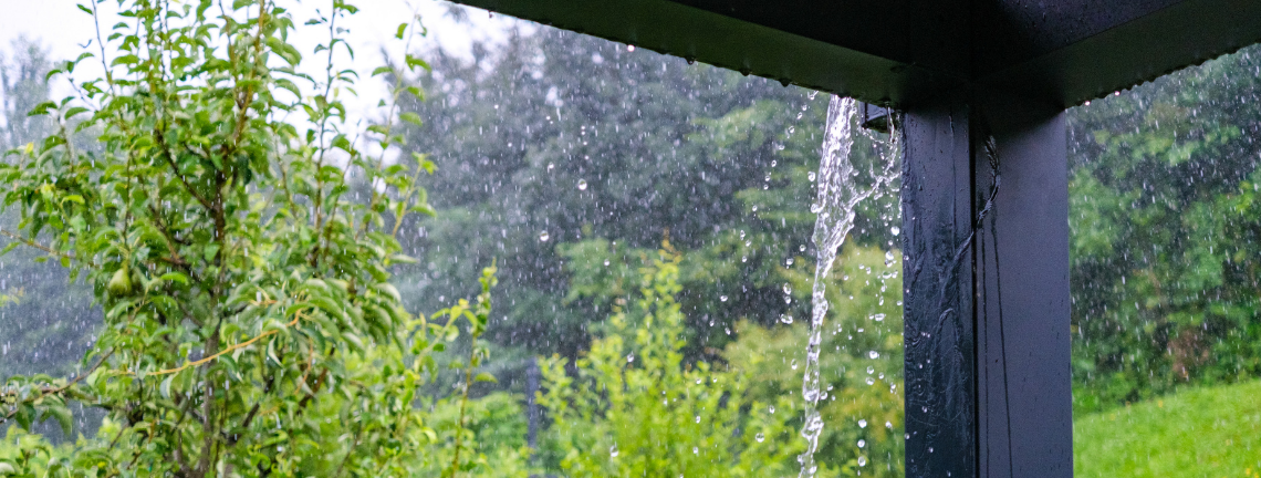 Rain falling from roof