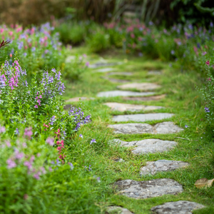Stone path through a garden