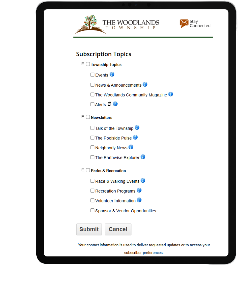 Image of tablet with subscription sign up page visible